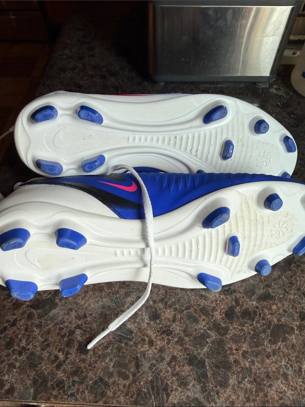 White & Blue Kids Soccer Shoes